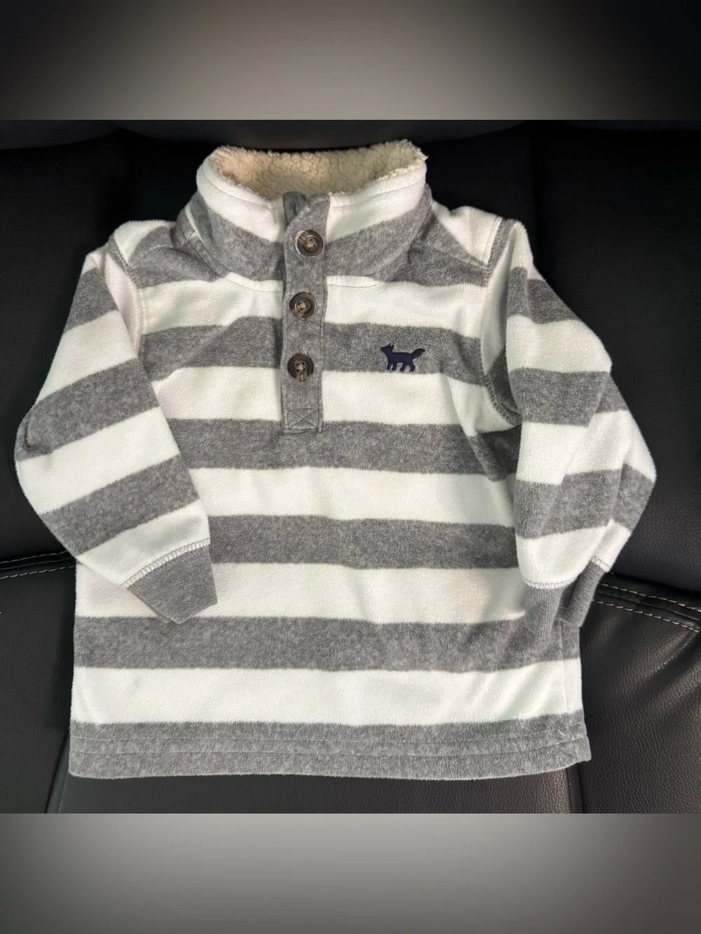 Carter's Gray & White Striped Sherpa-Collar Pullover